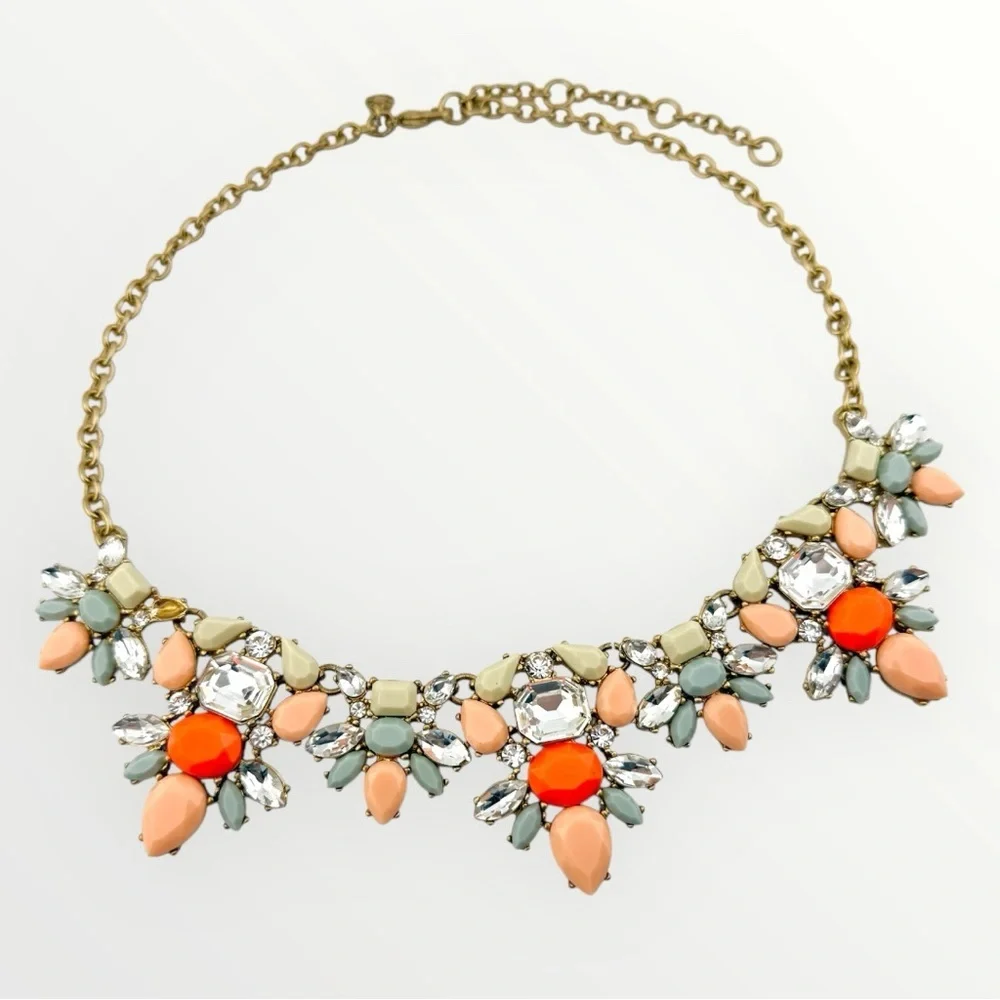 J. Crew Necklace in Orange, Gray, Peach and Cream Multi-Color Statement